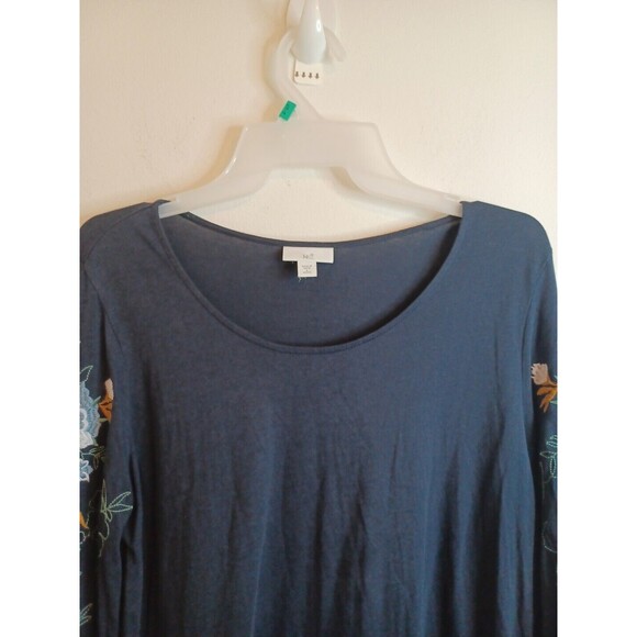 J. Jill Pullover Top Blouse SP Navy Blue Floral Embroidered Sleeves Boho Peasant - Picture 6 of 8